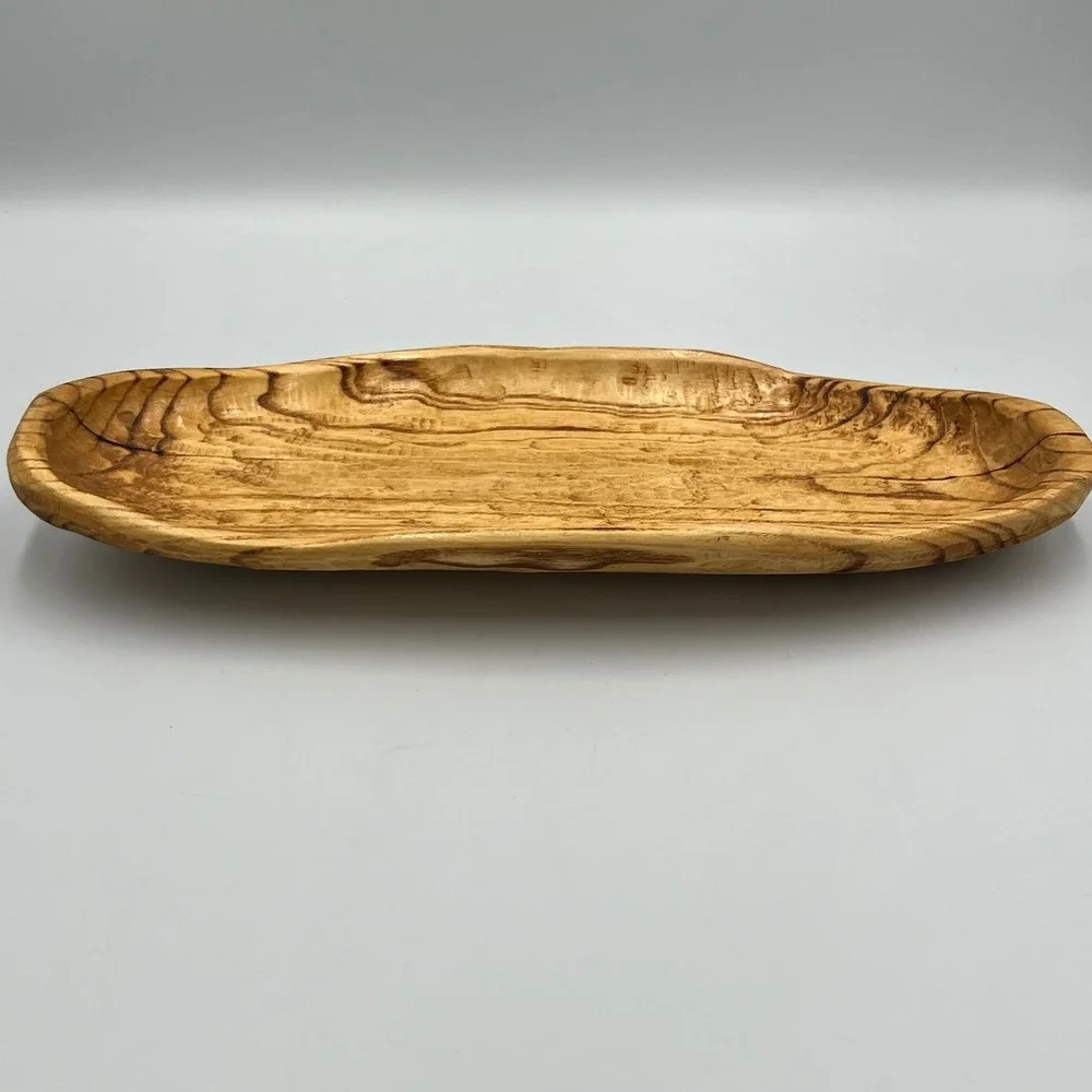 Olive Wood Dough Bowl Home Decor 13.5in Brown Very Good Hand-Carved